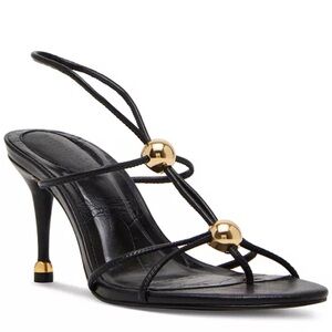 Never Worn Black Strappy Slingback Heels with Gold Accents (STEVE MADDEN)